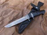 TEYKE SUBHILT FIGHTER, ENGRAVED, DAMASCUS, NEW WITH HANDMADE LEATHER SHEATH - 2 of 10