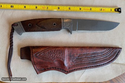 TEYKE DAMASCUS DROP POINT HUNTER, DESERT WOOD, NEW