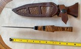TEYKE SUBHILT FIGHTER, DAMASCUS, BURL WOOD,HAND MADE LEATHER SHEATH WITH INLAY - 3 of 3