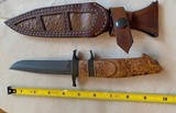 TEYKE SUBHILT FIGHTER, DAMASCUS, BURL WOOD,HAND MADE LEATHER SHEATH WITH INLAY - 1 of 3