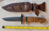 TEYKE SUBHILT FIGHTER, DAMASCUS, BURL WOOD,HAND MADE LEATHER SHEATH WITH INLAY - 2 of 3