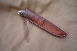 TEYKE SMALL FIXED BLADE, DAMASCUS, STAG HORN, WITH HAND MADE LEATHER SHEATH - 8 of 8