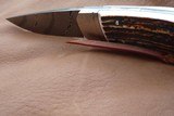 TEYKE SMALL FIXED BLADE, DAMASCUS, STAG HORN, WITH HAND MADE LEATHER SHEATH - 7 of 8