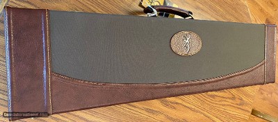 BROWNING SHOTGUN CASE, LEATHER WITH CANVAS, 2 COMBINATION LOCKS. 33