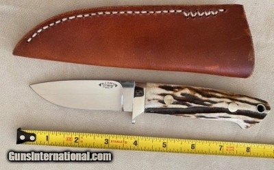 W.C. DAVIS STAG DROP POINT HUNTER, NICKEL SILVER BOLSTER, NEW