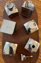 OIL BOTTLES, SQUARE, NICKEL, MADE IN ENGLAND, OLD INVENTORY, NEVER USED.