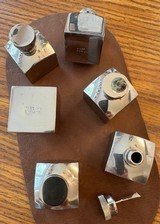 OIL BOTTLES, SQUARE, NICKEL, MADE IN ENGLAND, OLD INVENTORY, NEVER USED. - 2 of 3