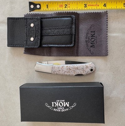 MOKI FOLDING KNIFE, VINTAGE, EXOTIC STONE WITH ABALONE OVAL INLAY, NEW IN THE BOX - Image 2 of 4