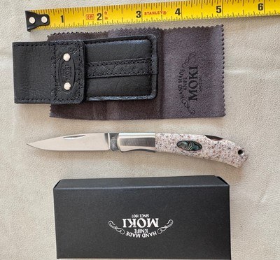 MOKI FOLDING KNIFE, VINTAGE, EXOTIC STONE WITH ABALONE OVAL INLAY, NEW IN THE BOX - Image 3 of 4