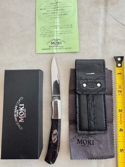MOKI FOLDING KNIFE,VINTAGE, MIDNIGHT STONE WITH ABALONE INLAY, NEW IN THE BOX - Image 1 of 3