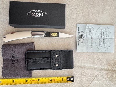 MOKI FOLDING KNIFE, IVORY MICARTA, LEAF ABALONE INLAY, NEW IN THE BOX - Image 2 of 3