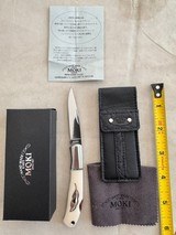 MOKI FOLDING KNIFE, IVORY MICARTA, LEAF ABALONE INLAY, NEW IN THE BOX - Image 1 of 3