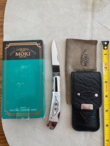 MOKI FOLDING KNIFE, MOTHER OF PEARL ,ABALONE LEAF INLAY, NEW IN ORIGINAL PACKAGING - Image 1 of 3