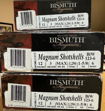 BISMUTH MAGNUM SHOTSHELLS 12GA 3"#6 1 5/8, 5 BOXES - Image 1 of 1