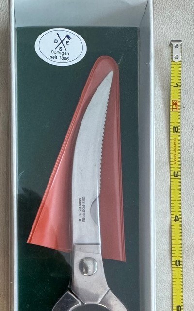 POULTRY SHEARS WITH EUROPEAN RED STAG HANDLES, MADE BY SOLINGEN GERMANY, NEW. - Image 1 of 3