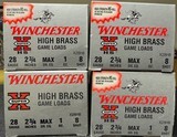 WINCHESTER AMMO SUPER X HIGH BRASS GAME LOADS 28GA 1OZ #8 SHOT, 4 BOXES
