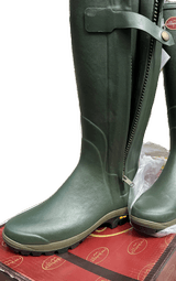 LE CHAMEAU CHASPRES LEATHER LINED BOOT, FULL LENGTH WATERPROOF ZIP, DARK GREEN, NEW - Image 2 of 4