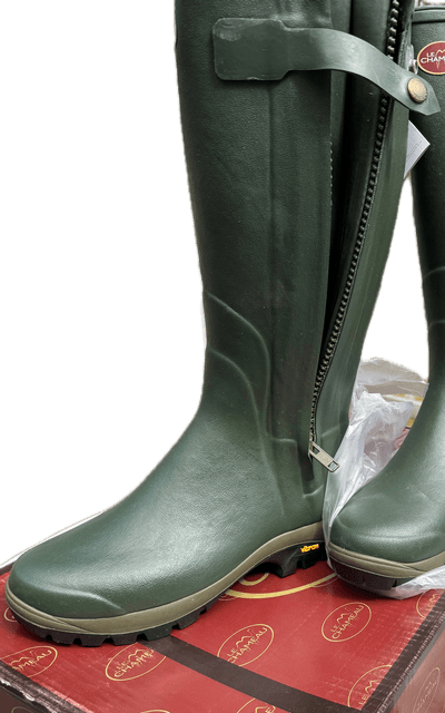 LE CHAMEAU CHASPRES LEATHER LINED BOOT, FULL LENGTH WATERPROOF ZIP, DARK GREEN, NEW - Image 2 of 4