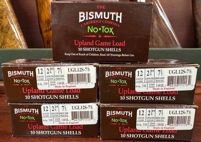 BISMUTH NO TOX UPLAND GAME LOAD 12GA 2 3/4" 7 1/2 SHOT, 5 BOXES ( 50 SHELLS)
