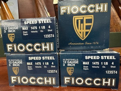 FIOCCHI SPEED STEEL AMMO 12GA 3" 1 1/8", #4, 4 BOXES ( 100 SHELLS) - Image 1 of 1