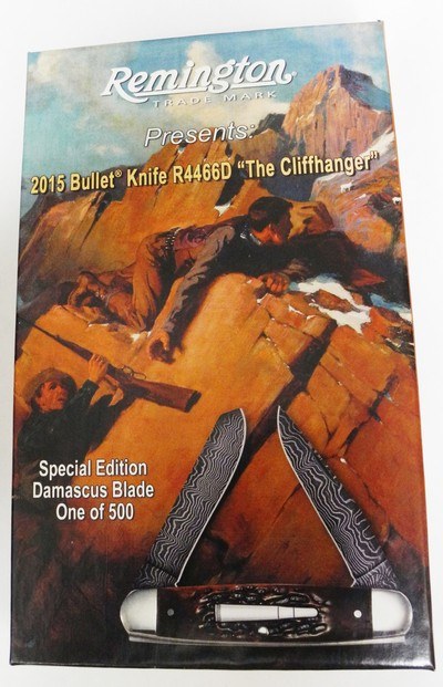 REMINGTON 2015 LTD EDITION CLIFFHANGER BULLET KNIFE R11001 ( R4466D) DAMASCUS, 1 OF 500, NEW IN BOX - Image 1 of 5