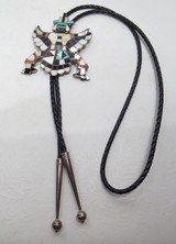ZUNI BOLA TIE KNIFE WING – 1/2 MAN and 1/2 EAGLE from COLLECTING TEXAS – CORAL, TURQUOISE, JET, and PEARL, and SILVER - 1 of 6