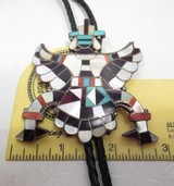 ZUNI BOLA TIE KNIFE WING – 1/2 MAN and 1/2 EAGLE from COLLECTING TEXAS – CORAL, TURQUOISE, JET, and PEARL, and SILVER - 5 of 6