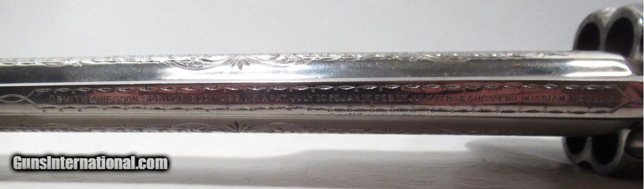 OUTSTANDING MODEL 3 S&W RUSSIAN 44 CAL. NIMSCHKE ENGRAVED