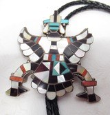 ZUNI BOLA TIE KNIFE WING – 1/2 MAN and 1/2 EAGLE from COLLECTING TEXAS – CORAL, TURQUOISE, JET, and PEARL, and SILVER - 2 of 6