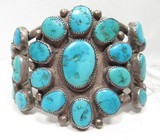 HUGE ORIGINAL NAVAJO OLD PAWN BRACELET FROM NEW MEXICO from COLLECTING TEXAS – SILVER BRACELET with 25 TURQUOISE STONES - 1 of 6