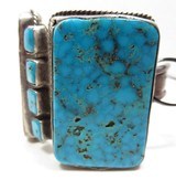 MUSEUM WORTHY HUGE NAVAJO OLD PAWN BRACELET from COLLECTING TEXAS – SUPERIOR QUALITY NAVAJO BRACELET with 3 LARGE STONES and 8 SMALL STONES - 2 of 6