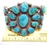 HUGE ORIGINAL NAVAJO OLD PAWN BRACELET FROM NEW MEXICO from COLLECTING TEXAS – SILVER BRACELET with 25 TURQUOISE STONES - 6 of 6
