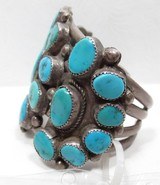 HUGE ORIGINAL NAVAJO OLD PAWN BRACELET FROM NEW MEXICO from COLLECTING TEXAS – SILVER BRACELET with 25 TURQUOISE STONES - 2 of 6