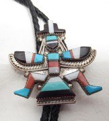 NICE ZUNI BOLA TIE – KNIFE WING – 1/2 MAN and 1/2 EAGLE from COLLECTING TEXAS – SIGNED “G & P VACIT” - 2 of 7