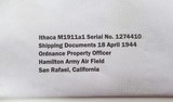 RARE ITHACA M1911 A1 PISTOL from COLLECTING TEXAS – SHIPPED to HAMILTON ARMY AIR FIELD of SAN RAFAEL, CALIFORNIA in 1944 - 17 of 22