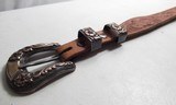 FANTASTIC HOLSTER and TOOLED BELT from COLLECTING TEXAS – A.W. BRILL of AUSTIN, TEXAS MADE HOLSTER with GOLD, SILVER, and RUBY BUCKLED BELT - 3 of 12