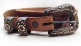 FANTASTIC HOLSTER and TOOLED BELT from COLLECTING TEXAS – A.W. BRILL of AUSTIN, TEXAS MADE HOLSTER with GOLD, SILVER, and RUBY BUCKLED BELT - 2 of 12