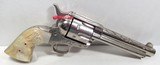 GREAT TEXAS SHIPPED COLT S.A.A. 45 REVOLVER from COLLECTING TEXAS – WOLF & KLAR ENGRAVED – CARVED PEARL GRIPS – MADE 1924