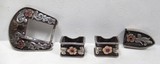 OUTSTANDING 4-PIECE RANGER BUCKLE SET by BEN THROWBRIDGE of SAN ANGELO, TEXAS from COLLECTING TEXAS – STERLING SILVER and 10K GOLD with 6 RUBIES - 1 of 15