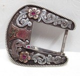 OUTSTANDING 4-PIECE RANGER BUCKLE SET by BEN THROWBRIDGE of SAN ANGELO, TEXAS from COLLECTING TEXAS – STERLING SILVER and 10K GOLD with 6 RUBIES - 3 of 15