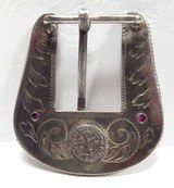 OUTSTANDING 4-PIECE RANGER BUCKLE SET by BEN THROWBRIDGE of SAN ANGELO, TEXAS from COLLECTING TEXAS – STERLING SILVER and 10K GOLD with 6 RUBIES - 4 of 15