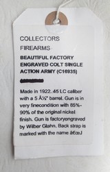 FACTORY ENGRAVED TEXAS SHIPPED COLT S.A.A. REVOLVER from COLLECTING TEXAS – FACTORY LETTER – TEXAS HISTORY – with HOLSTER - 23 of 25