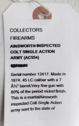 ANTIQUE COLT S.A.A. AINSWORTH INSPECTED REVOLVER from COLLECTING TEXAS – IVORY GRIPS – 7 1/2” BARREL – HOLSTER INCLUDED - 21 of 23