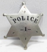 STOCK POLICE BADGE from COLLECTING TEXAS – 6-POINT BALL STAR POLICE BADGE from the GEORGE JACKSON COLLECTION - 1 of 5