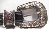 CHET VOGT MADE “SIGNATURE SERIES” RANGER BUCKLE SET from COLLECTING TEXAS – STERLING SILVER and 14K GOLD with 6 RUBIES - SIGNED - 3 of 11