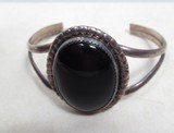 NATIVE AMERICAN BRACELET MARKED “STERLING” with LARGE BLACK STONE from COLLECTING TEXAS - 1 of 6