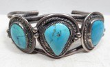 SILVER NATIVE AMERICAN BRACELET with 3 TURQUOISE STONES from COLLECTING TEXAS - 1 of 5