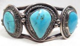 SILVER NATIVE AMERICAN BRACELET with 3 TURQUOISE STONES from COLLECTING TEXAS - 5 of 5