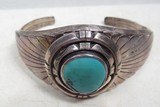 NATIVE AMERICAN BRACELET with TURQUOISE STONE from COLLECTING TEXAS – MARKED “STERLING – G. REEVES” - 1 of 6