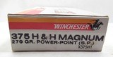 WINCHESTER 375 H&H MAGNUM – 270 GR. POWER-POINT (S.P.) AMMUNITION - 1 of 5